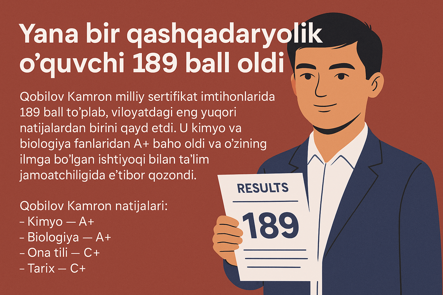 Yana bir qashqadaryolik o‘quvchi 189 ball oldi